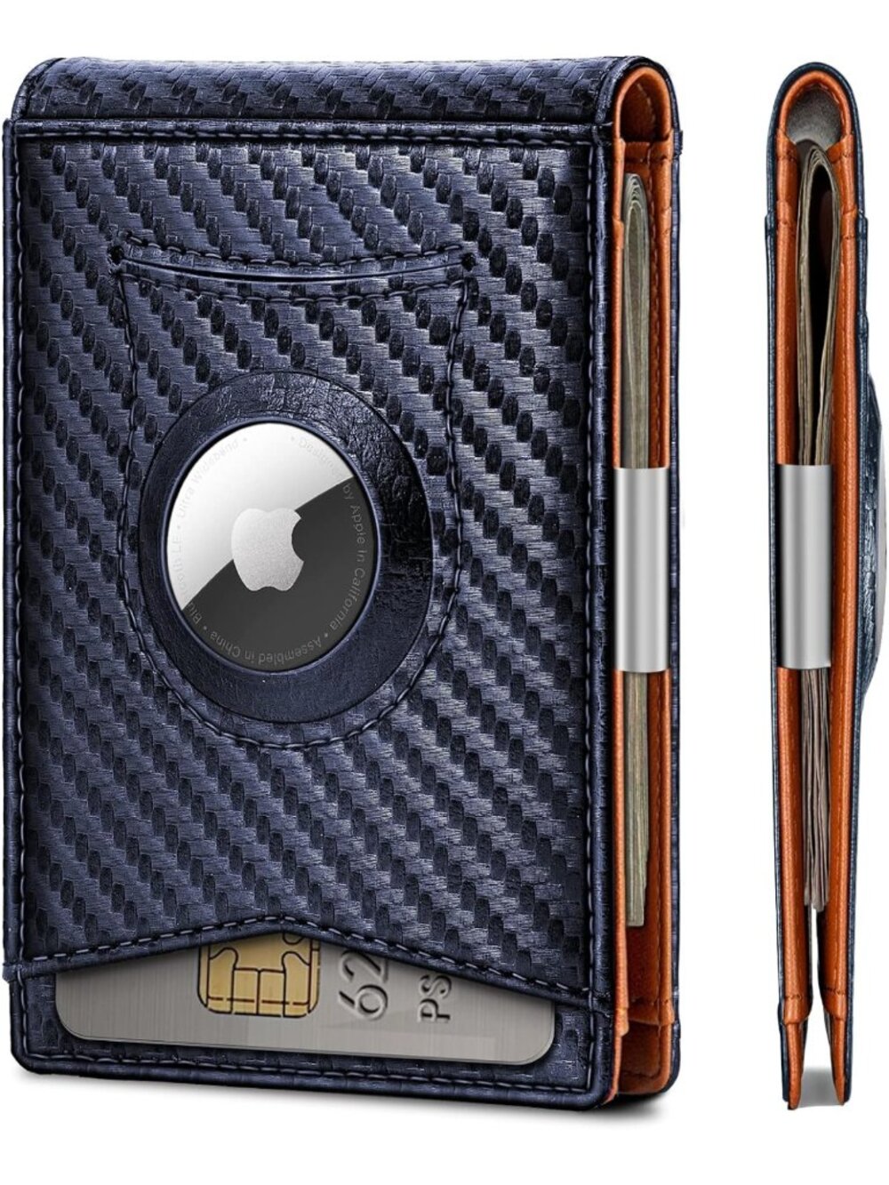 Slim Genuine Leather Airtag Wallet with Money Clip for Men - Holds 10 Cards